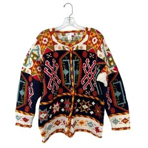 MFA Boston Chunky 100% Wool Vintage Blanket Cardigan Sweater - Size XL